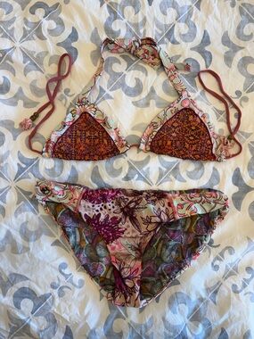 Maaji Multicolor Floral Print Bikini Top with Pink, Teal & Rust Accents